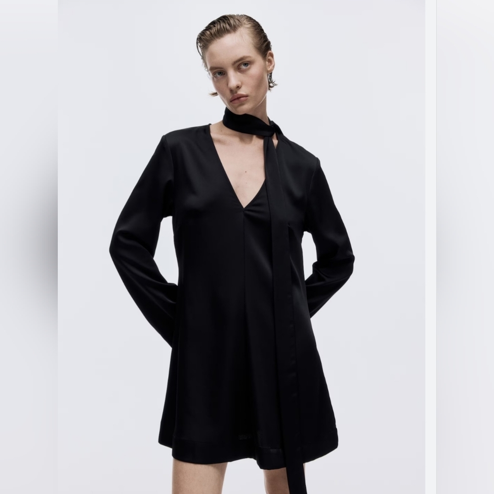 H&M Black Satin Tie Dress Oversized XL